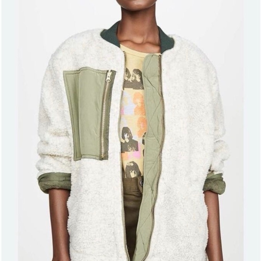 We The Free Rivington desert Sherpa Cream and Green Teddy Jacket